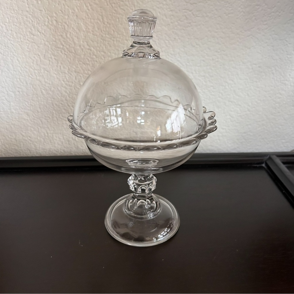 Vintage Clear Glass Covered Compote Pedestal Candy Dish with Lid 10” Tall